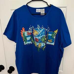 Women's Bobbie Brooks Blue Print Short Sleeve Crew Neck Top, Size XL